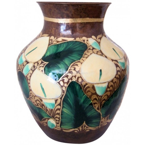Hand Painted Copper Vase Lillies