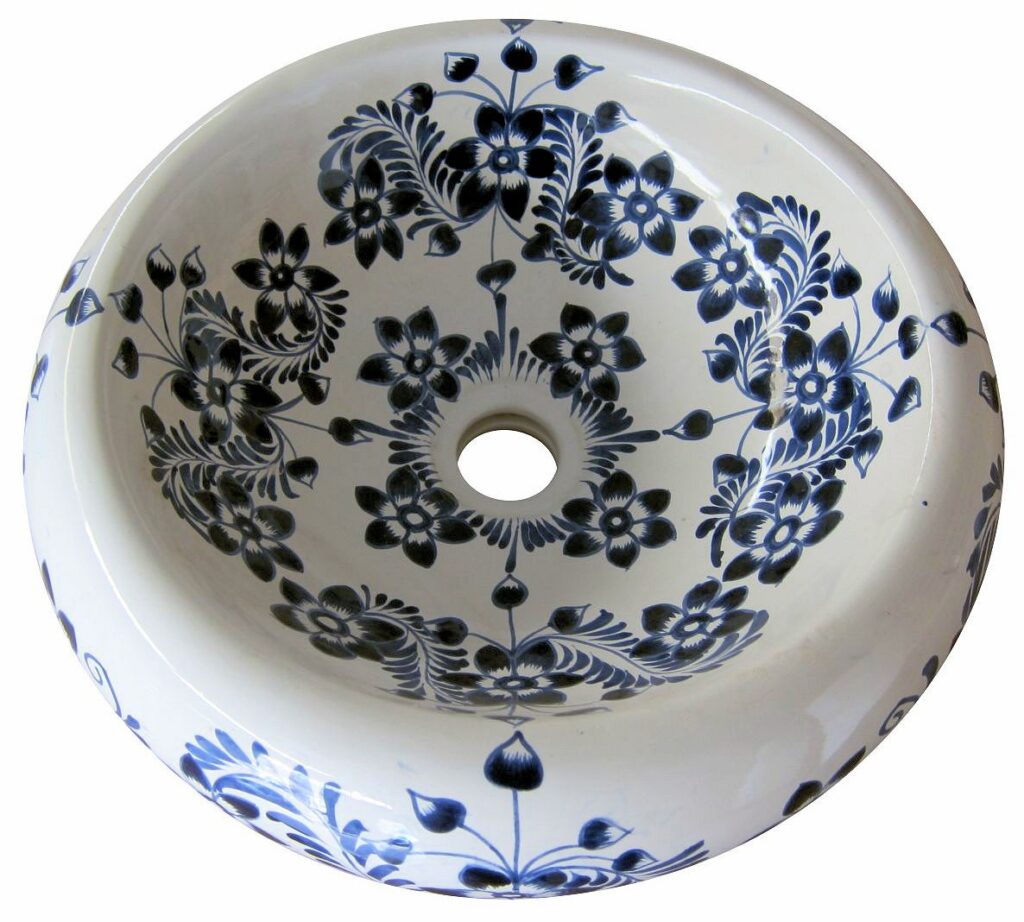 Talavera Round Vessel Sink Donut Flor Azul