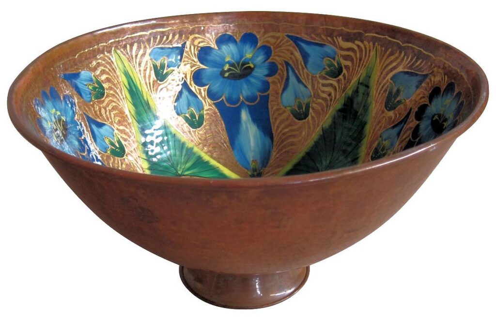 Hand Painted Copper Vessel Sink Round Garden