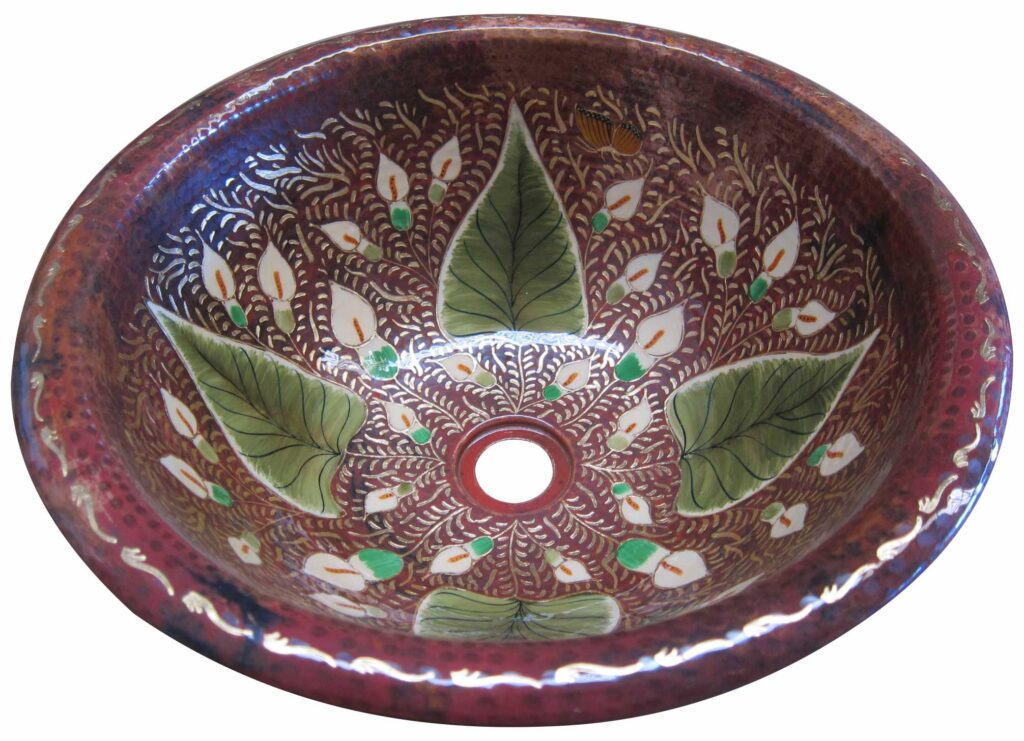 Hand Painted Copper Sink Round Lily Dream