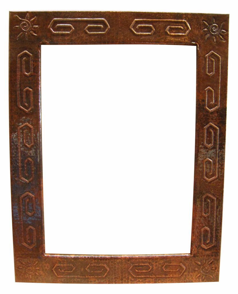 Mexican Copper Mirror Rectangular Greek and Sun