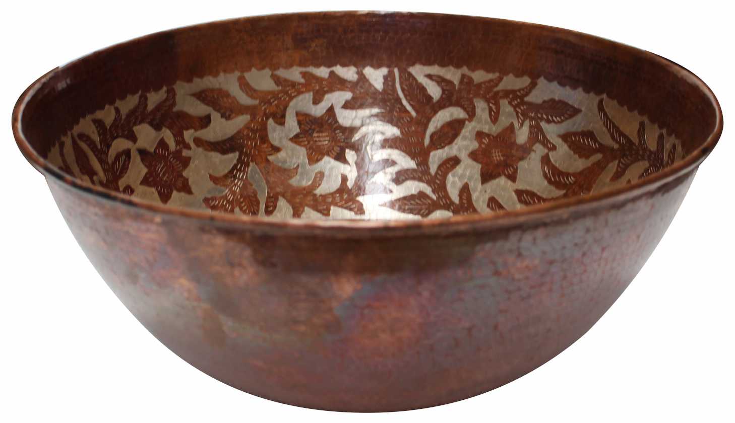 Copper Vessel Sink Round Antique Vines Silver