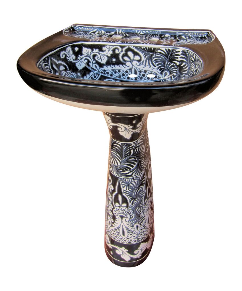 Mexican Talavera Pedestal Sink Acapulco Negro