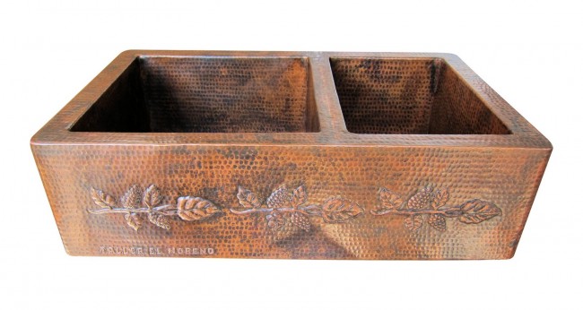 Copper Apron Sink 2 Bowls 60/40 Grapevines