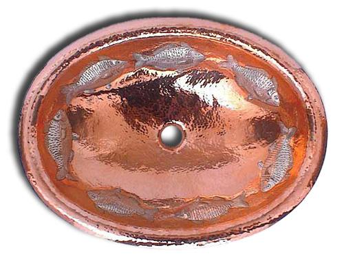 Copper Vessel Sink Oval Silver Fishes