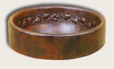 Copper Vessel Sink Round Vines