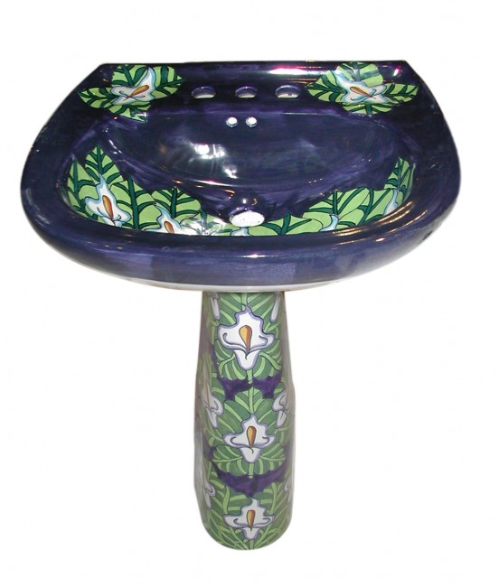 Mexican Talavera Pedestal Sink Lillies