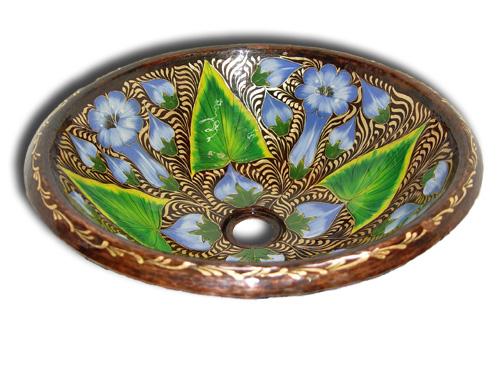 Hand Painted Copper Sink Round Enchanted Garden