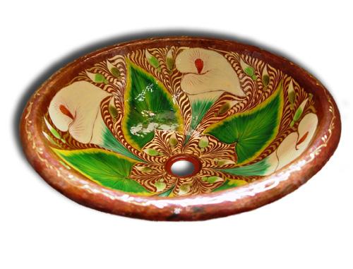 Hand Painted Copper Sink Round Lily Garden