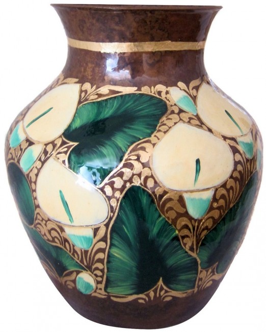 Hand Painted Copper Vase Lillies