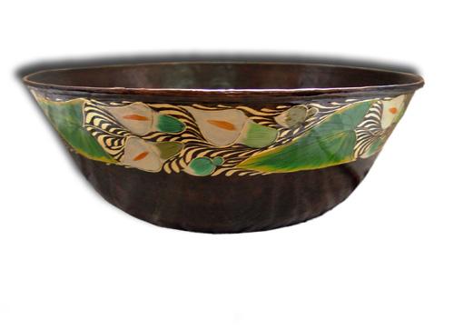 Hand Painted Copper Vessel Sink Round Lilies