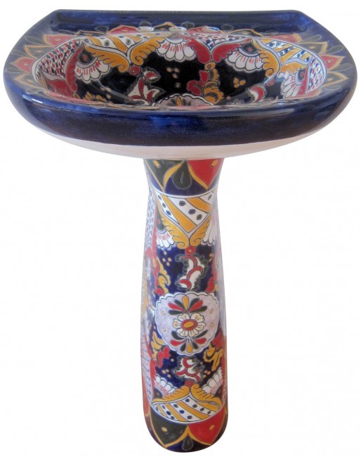 Mexican Talavera Pedestal Sink San Patricio Blue