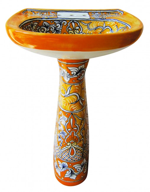 Mexican Talavera Pedestal Sink Acapulco Oro