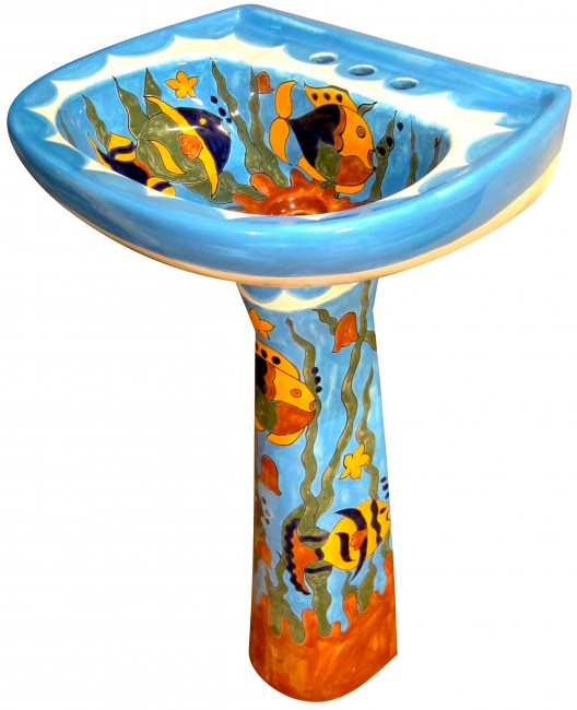 Mexican Talavera Pedestal Sink Oceano