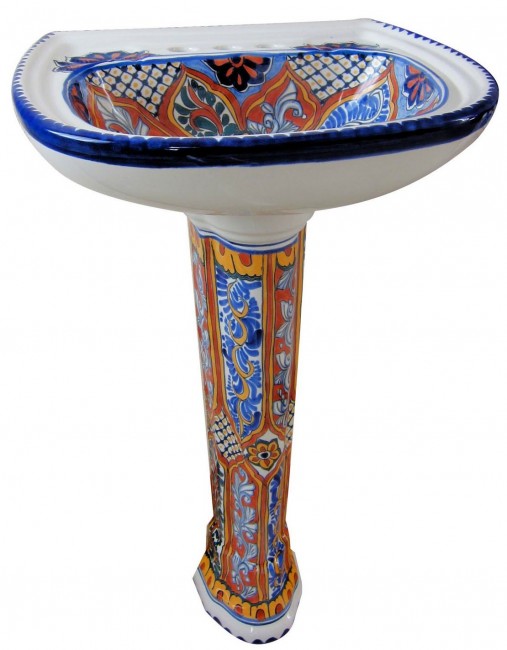 Mexican Talavera Pedestal Sink San Gabriel