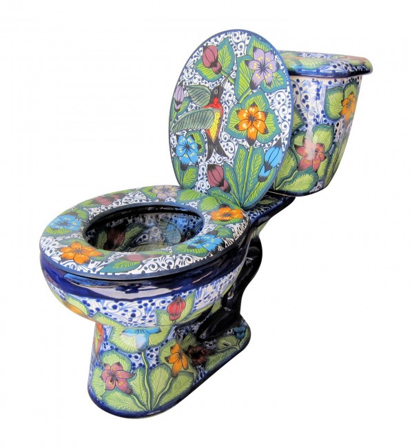 Mexican Talavera Toilet Hummingbirds