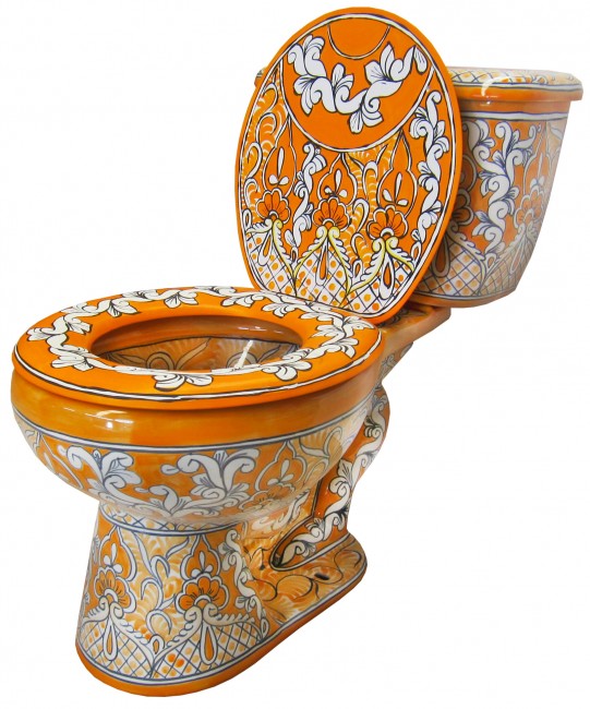 Mexican Talavera Toilet Set Acapulco Oro