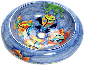 Talavera Round Vessel Sink Donut Fishes 2