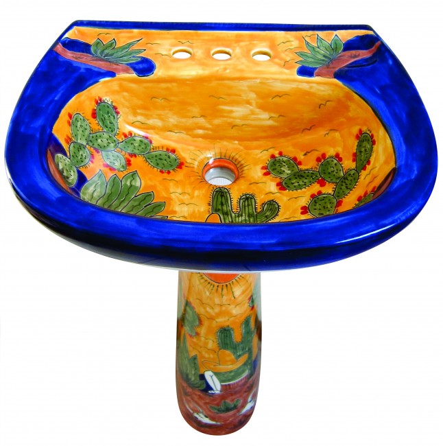 Mexican Talavera Pedestal Sink Rancheros Amarillo