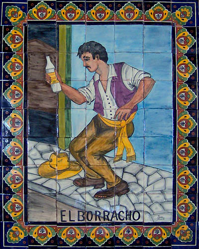 Mexican Talavera Mural El Borracho