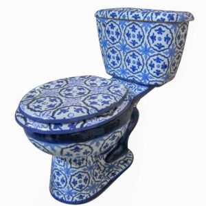 Round Mexican Talavera Toilet Flores Negro