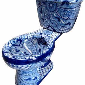 Round Mexican Talavera Toilet Vallarta Caliente Azul