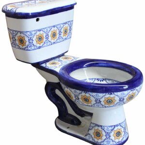 Round Mexican Talavera Toilet Flor Amarilla