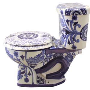 Round Mexican Talavera Toilet Paraiso Azul