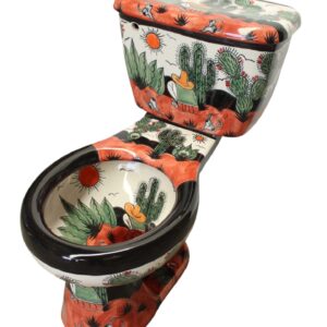 Round Mexican Talavera Toilet Rancheros Negro