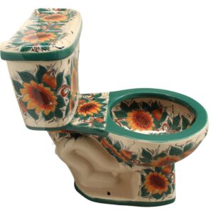 Round Mexican Talavera Toilet Girasoles Marfil