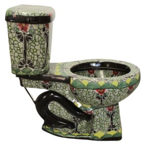 Round Mexican Talavera Toilet Hojas Verdes
