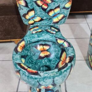 Round Mexican Talavera Toilet Mariposas Verdes