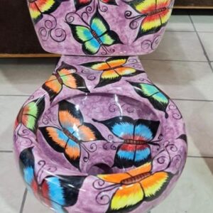 Round Mexican Talavera Toilet Mariposas Moradas