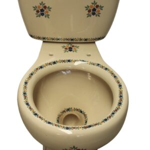 Round Mexican Talavera Toilet Flores Beige