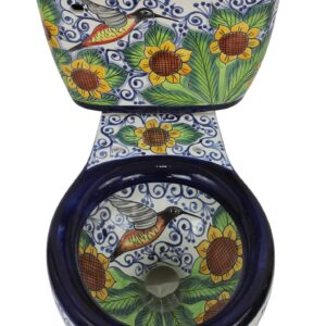 Round Mexican Talavera Toilet Colibri Sunflowers