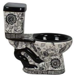 Round Mexican Talavera Toilet Flores Negras