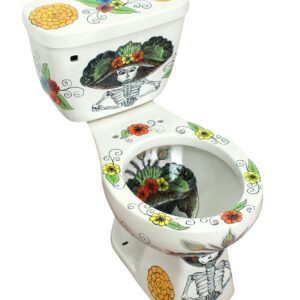 Round Mexican Talavera Toilet Dia De Muertos