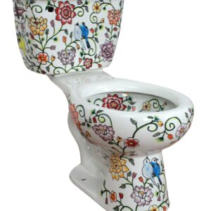 Round Mexican Talavera Toilet Pajaritos