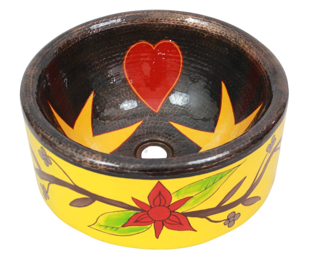 Hand Painted Copper  Vessel Sink Heart & Stars