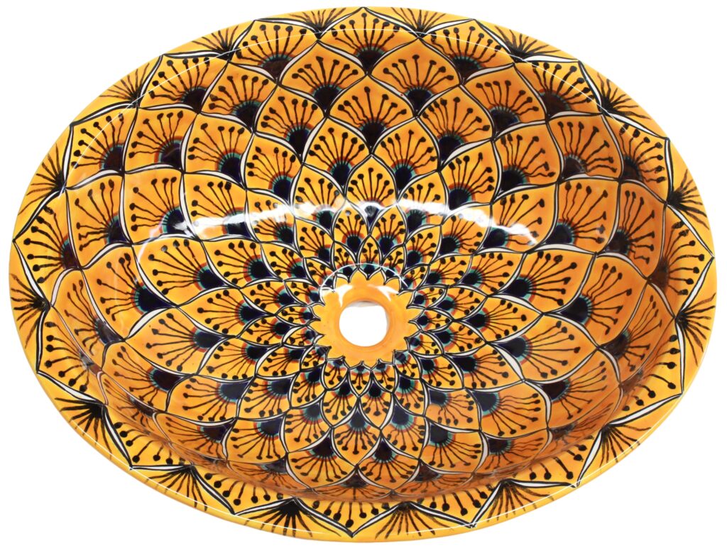Mexican Talavera Sink Oval Pavo Real Amarillo