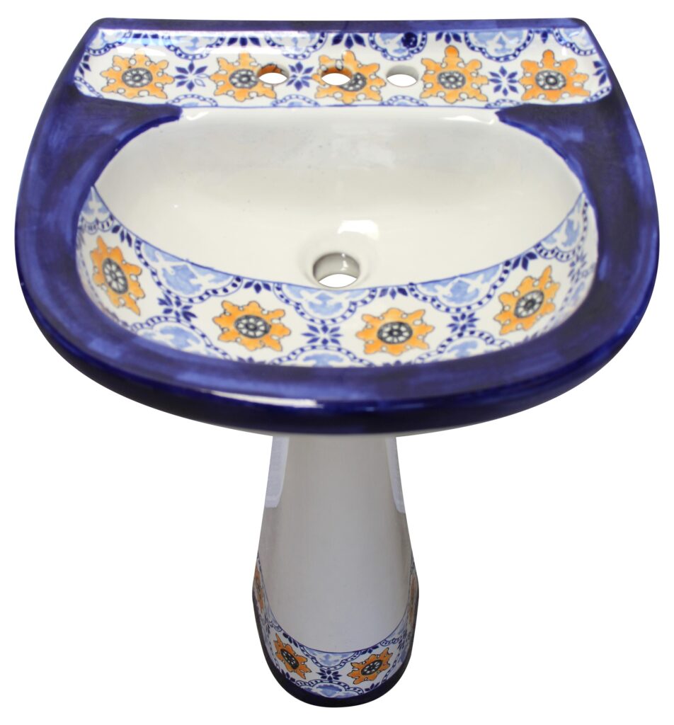 Mexican Talavera Pedestal Sink Flor Amarilla