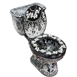 Round Mexican Talavera Toilet Acapulco Negro