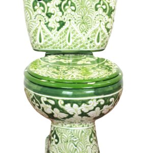 Round Mexican Talavera Toilet Set Acapulco Verde