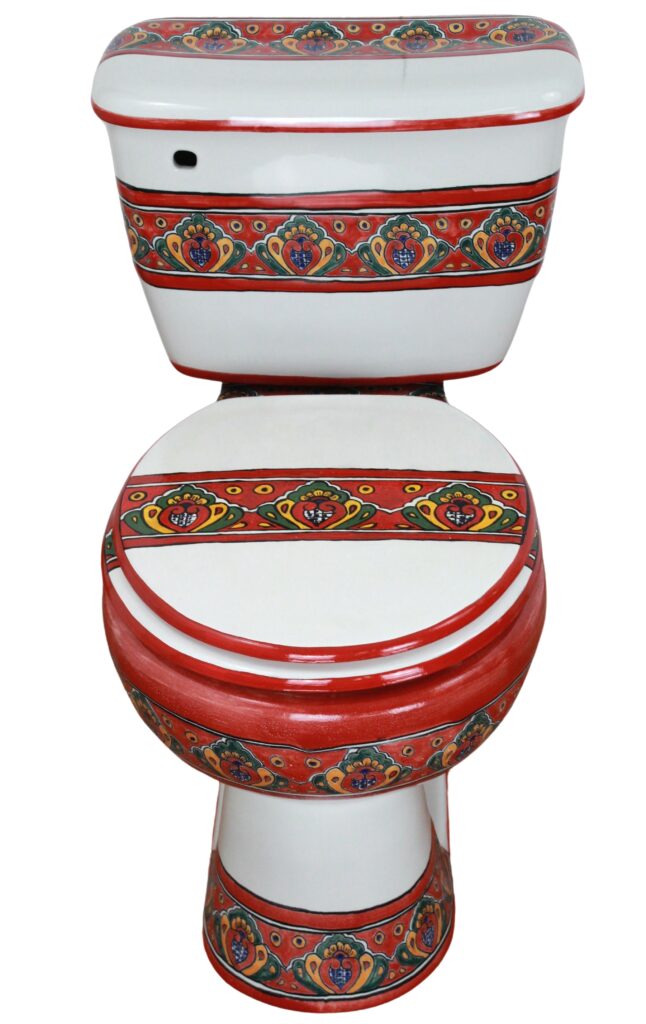 Round Mexican Talavera Toilet Set Franja