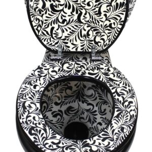 Round Mexican Talavera Toilet Hojas Negras