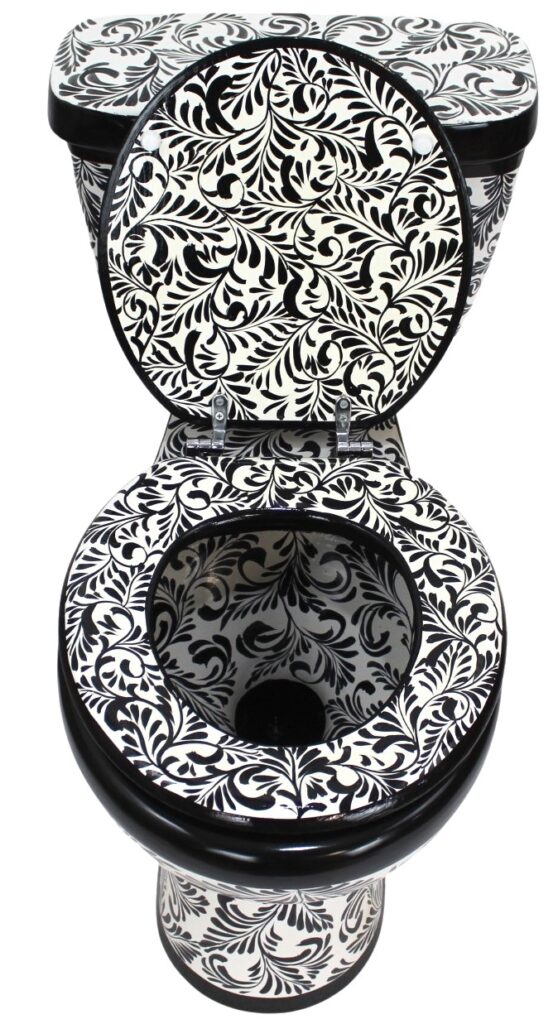 Round Mexican Talavera Toilet Hojas Negras