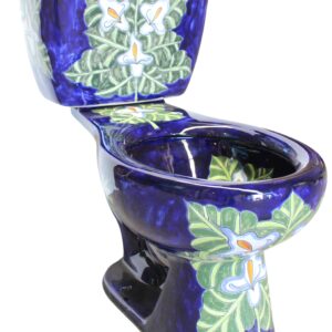 Round Mexican Talavera Toilet Lillies Blue
