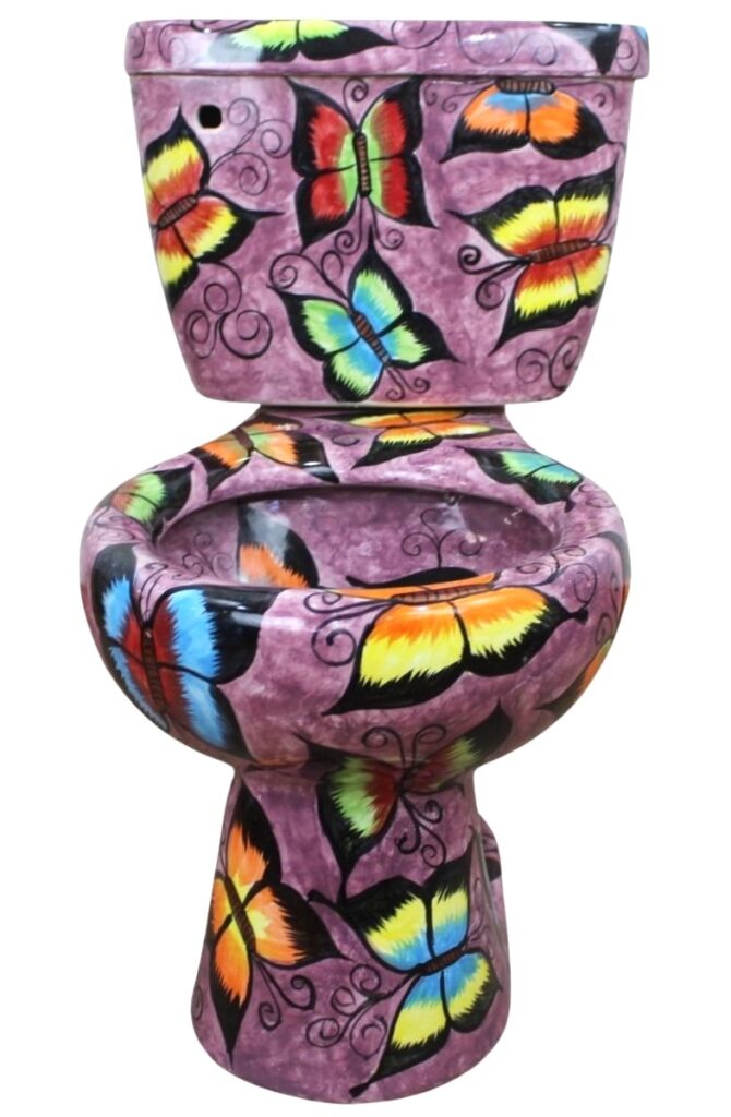 Round Mexican Talavera Toilet Mariposas Moradas