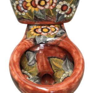 Round Mexican Talavera Toilet Girasoles Negro