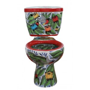 Round Mexican Talavera Toilet Colibri Rojo